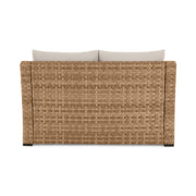 Better Homes & Gardens River Oaks Outdoor Loveseat, Handwoven All-Weather Wicker, Black Galvanized Steel Frame, Weather-Resistant Beige Cushions, Includes Patio Cover