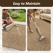 SIXHOME Farmhouse Medallion Outdoor Rug, Water-Resistant Polypropylene Weave, UV Resistant, Non-Slip Backing, Brown, 5'x7'