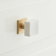 Signature Hardware 484111 Jarek 1 Inch Diameter Square Cabinet Knob - White Marble/Satin Brass