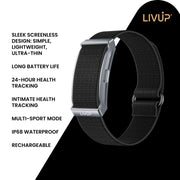 LIVEUP Smart Fitness Bracelet, Health Activity Tracking, Multiple Sports Modes, Bluetooth Connectivity, Waterproof Black Nylon Strap, LVFI0018