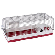 Ferplast Krolik Deluxe Extra-Large Rabbit Cage with Hay Feeder, Water Bottle, Bowl, Burgundy and Cream, 47.2 x 23.6 x 19.7 in