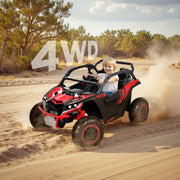 Wisairt 24V 4WD Ride On Car, Two-Seater, Remote Control, Bluetooth Music, LED Lights, 3 Speeds, Blue and Red