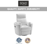 Soho Baby 81624424 Nottingham Manual Upholstered Glider Recliner Rocking Chair, Plush White