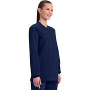 Cherokee Workwear Womens Snap Front Scrub Jacket, Tri-Blend Stretch Fabric, Navy, Size Medium, WW340