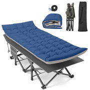 ZENPETIO Oversized Folding Camping Cot for Adults, XXL 32-Inch, 1200D Double Layer Oxford Cloth, Rust-Proof Steel Frame, Removable Mattress and Pillow, Portable with Carry Bag, Gray and Blue-Gray