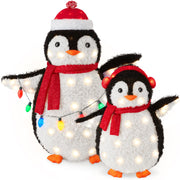Best Choice Products 2-Piece Lighted Penguin Family, 3ft Pop-Up Outdoor Christmas Decoration, 150 Multicolored LED Lights, Weather-Resistant, Red