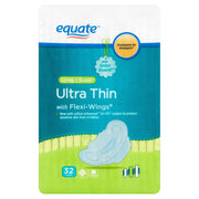 Equate 97215 Ultra Thin Pads Long Super with Wings, 32 count