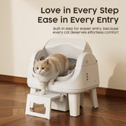 PetPivot Rawrose AS12 Self-Cleaning Cat Litter Box, Large, White, Safety Protection, Front Entry Step