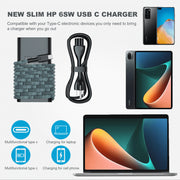 Ursulan Slim 65W USB C Charger for HP Spectre X360, EliteBook, Chromebook, ProBook, Envy X360, Elite X2, Split X2, Black