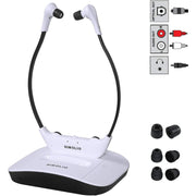 SIMOLIO SM-824D12.4G Digital Transmitter Charging Dock with Wireless Headphones for TV Watching, White and Black