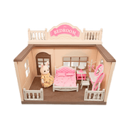 OLEOCA Family Bedroom Dollhouse Playset with Miniature Bunny Figure, Furniture, Accessories, Modular Design, LIGHT VILLAS