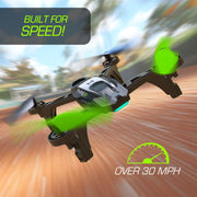 Skyrocket Toys Type-R Racing Drone, High-Speed 30+ MPH, One-Touch Stunts, Rechargeable LiPo Battery, White/Black, 18727