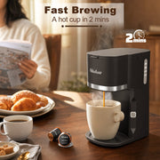 Bluebow Single Serve Coffee Maker, Fast Brew, Compatible with K Cup Pods, Ground Coffee, and Tea, Black, CM6070