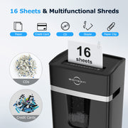 BONSEN WM-US-S3116-BLK-V2 16-Sheet Cross Cut Paper Shredder, P-4 Security, 5.3 Gal Pull-Out Bin, Black