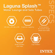 Intex Laguna Splash Island Floating Water Raft with 2 Detachable Solo Lounge Tubes, Built-In Cupholders, Grab Handles, Blue, 57274EP