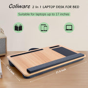 Coliware Lap Desk, 21.6 Inch Wood Grain Laptop Desk with Dual Cushion, Built-In Leather Mouse Pad, Device Ledge, Storage Slots, Lightweight with Carry Handle