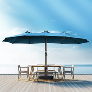 Patbrela 15ft Double Sided Rectangular Patio Umbrella with Solar LED Lights, Crank Handle, Blue Aluminum Alloy Frame