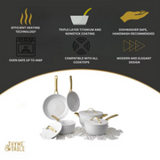Thyme & Table TT1166 12-Piece Nonstick Aluminum Cookware Set, Heavy-Duty, Induction Compatible, Oven Safe, White
