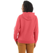 Carhartt Women's Iconic Clarksburg Logo Hoodie, Relaxed Fit Midweight Athletic Sweatshirt, Pink Salmon Heather, Small, 102791