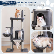 Vibrant Life 58.5in Multi Level Cat Tree Tower with Double Base, Gray, Interactive Dangling Balls, Sisal-Wrapped Scratching Posts