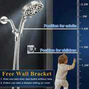 Jill Deaaa 9-Mode High Pressure Shower Head with Pause Button, Anti-Clog Nozzles, Stainless Steel Hose, Chrome, ECOHALT-S1