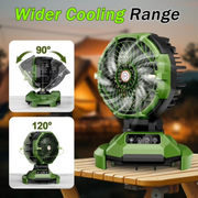 Henotian Portable Misting Fan, 30000mAh Battery Powered, 4-Speed Cooling Fan with Adjustable Spray, 120 Oscillation, Adjustable Base for 10-13in Bucket, Green