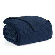 Pawz Navy Blue King Quilt, Soft Velvet Corduroy Face, Pre-Washed Microfiber Backing, Lightweight Polyester Fill, Diamond-Stitched Pattern