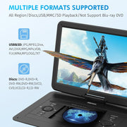DBPOWER 17.9 Portable DVD Player with 15.6 in HD Swivel Screen, 6 Hour Rechargeable Battery, Multi-Format Playback, Dual Stereo Speakers, Remote Control, Region Free