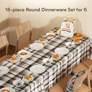 HadinEEon Porcelain Dinnerware Set, 18-Piece Plates and Bowls Set & 20-Piece Silverware Set, White - Microwave Safe