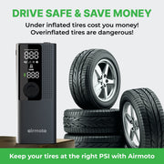Airmoto Portable Tire Inflator Air Compressor, Cordless, 120 PSI, Digital Pressure Gauge, LED Light, Rechargeable Battery, Universal Fit for Car Truck Motorcycle Bicycle, BP198