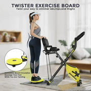 Pooboo 4in1 Folding Exercise Bike Indoor Cycling Bike Stationary Magnetic x Bike Gym Workout 300lb, Yellow & Black