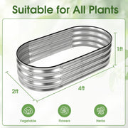 Gianna Galvanized Metal Raised Garden Bed, Oval Planter Box, Silver, 4x2x1 ft