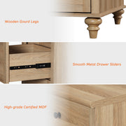 Wampat Buffet Cabinet with 4 Doors and 2 Drawers, Large Coffee Bar Table, Wood Kitchen Storage Cabinet, Modern Farmhouse Sideboard Credenza, Brown Oak, W01F3096C-WMS