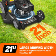 Senix 21-Inch Gas Push Lawn Mower, 140 cc Briggs & Stratton Engine, 3-in-1 Mulching Side Discharge Bagging, 6-Position Height Adjustment, 16-Gallon Grass Bag, Blue, LSPG-M7
