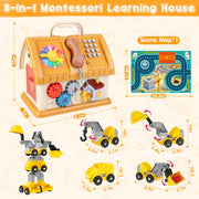 UUSUOO 8-in-1 Montessori Baby Toy, Multifunctional Educational Activity Cube with Musical Telephone, Adjustable Clock, Spinning Gears, Steering Wheel, Car Slide Track, Yellow