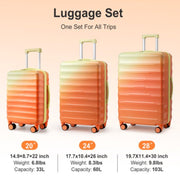 Zimtown Luggage Sets 3 Piece Hardshell Gradient Color Suitcase with Spinner Wheels and TSA Lock Yellow Orange