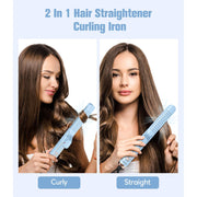 Farery Chill Set Soft-Air Curling Iron, 2-in-1 Hair Straightener & Curler, Upgraded Long Ceramic Barrel, Blue, 1 Inch FA316-Blue