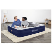 Bestway 67957E Tritech 15 in. Antimicrobial Coating Air Mattress with Built-in AC Pump, Blue/Light Gray, Queen