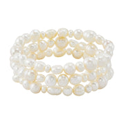 Essentials by Honora Women's Baroque Freshwater White Pearl Stretch Bracelets Set - High Quality