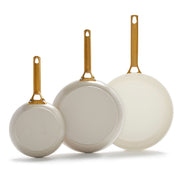 GreenPan Reserve Ceramic Nonstick Frypan Set, 8 in, 10 in, 12 in, Taupe with Gold-Tone Handles