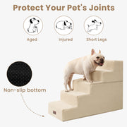 Aodisman 5-Step Dog Stairs for Small Dogs and Cats, Non-Slip Indoor Pet Steps, Beige