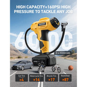 AstroAI C3 Cordless Tire Inflator Air Compressor, 12V Rechargeable Battery Powered, 160 PSI Maximum Pressure, Compact Yellow