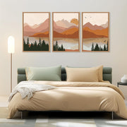 TOARTi Boho Mountain Wall Art, Framed Canvas Painting, 16 x 24 in, Burnt Orange Terracotta Nature Decor, Mid Century Modern Rustic