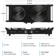 Techwood WS-ES-3203 Hot Plate Electric Single Portable Burner for Cooking and Stay Cool Handles, Black