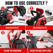 EWORK Electric Chainsaw, 16-Inch Bar, 15 Amp Motor, Tool-Free Chain Tension, Automatic Oiling, Low Kickback, Rear Handle, Black and Red