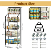 IAJXWI 4663 4-Tier Snack Display Rack with 10 Detachable Hooks, Lockable Casters, Black Metal, 23.6 x 10.6 x 67 in