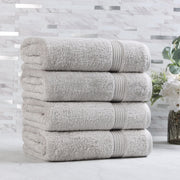 Home City Inc. Superior Egyptian Cotton 4-Piece Bath Towel Set, Silver, Midweight, Quick-Dry, Absorbent, Hanging Loop