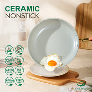 Chef Power 7 Pcs Ceramic Cookware Set, Non-Stick Pots and Pans with Stainless Steel Handles, Oven and Dishwasher Safe, Sage Green with Light Gold Handles, AHUSNS01162
