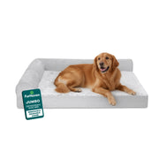 Furhaven 44556087 Jumbo Orthopedic Deluxe L-Chaise Dog Bed with Embossed Faux Fur and Suede, Gray