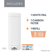 Diaper Genie I000757 Deluxe Infant Diaper Pail, Stainless Steel, White, Includes 9 Easy Roll Bags and Carbon Filter